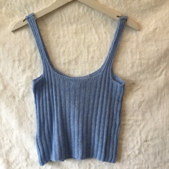 Mango Tops - MNG Baby Blue Knitted Crop Tank Top